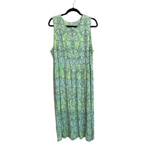 J.Jill Womens Paisley Green Stretch Round Neck Sleeveless Midi Maxi Dress PXL
